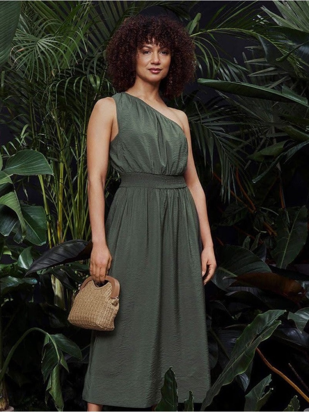 Reitmans x Toni Fifi One-Shoulder Olive Green Midi Dress